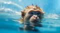 Monkey Swimming In Blue Water: A Stunning Close-up Shot