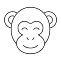 Monkey thin line icon, zoo and africa, animal sign, vector graphics, a linear pattern on a white background.