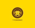 Monkey in tire logo design template, silhouette wheel vector and business card set, car tire simple icon.