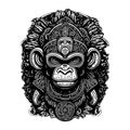 Monkey totem in Mayan, Aztec and Inca style. Print on a T-shirt or logo with a primate