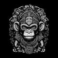 Monkey totem in Mayan, Aztec and Inca style. Print on a T-shirt or logo with a primate