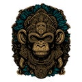 Monkey totem in Mayan, Aztec and Inca style. Print on a T-shirt or logo with a primate