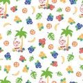 Monkey toucan tropical background vector pattern