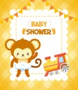 monkey with train toy baby shower card Royalty Free Stock Photo