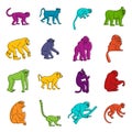 Monkey types icons doodle set