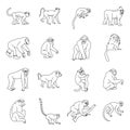 Monkey types icons set, outline style