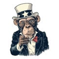 Monkey Uncle Sam with pointing finger at viewer. Vintage engraving Royalty Free Stock Photo