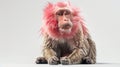 A monkey with a vibrant pink mohawk, perfect for adding a quirky touch to your projects Royalty Free Stock Photo