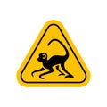 Monkey warning sign, caution monkey sign yellow, monkey hazard symbol, triangle monkey warning sign Royalty Free Stock Photo