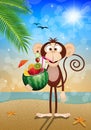 Monkey with watermelon on the beach