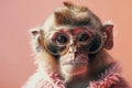 A monkey wearing glasses and a pink scarf. Generative AI Royalty Free Stock Photo