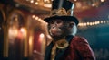 Monkey wearing top hat and red coat