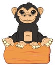Monkey with wooden banner