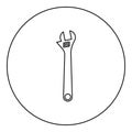 Monkey wrench adjustable spanner divorce key icon in circle round black color vector illustration image outline contour line thin