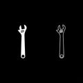 Monkey wrench adjustable spanner divorce key set icon white color vector illustration image solid fill outline contour line thin Royalty Free Stock Photo