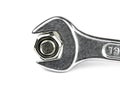 Monkey wrench and bolt nut on white background Royalty Free Stock Photo