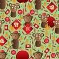 Monkey year zodiac Chinese seamless pattern