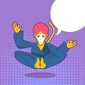 Monkey yoga. Monkey yogi meditates. Yogi in pop art style. Yellow monkey engaged in yoga. Animal meditating. Monkey in Indian