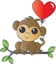 A cute little monkey with a balloon love Royalty Free Stock Photo