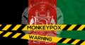 Monkeypox in Afghanistan, Afghanistan Flag with fencing tape with the words warning and monkeypox, Monkeypox infection pandemic