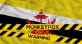 Monkeypox in Brunei, Brunei Flag with fencing tape with the words warning and monkeypox, Monkeypox infection pandemic. 3D work