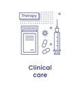 Monkeypox concept. Clinical care icon. Vaccination. Vector line illustration isolated on a white background.