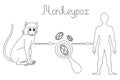 Monkeypox. Diagram of human infection with the smallpox virus. Sketch. Monkey - virus - man. Vector illustration.