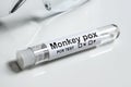 Monkeypox PCR test tube close-up. Equipment for monkey pox virus diagnostics