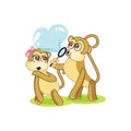 monkeys blowing love bubbles. Vector illustration decorative design