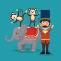 Monkeys and elephant circus show