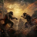 The monkeys fight  Made With Generative AI illustration Royalty Free Stock Photo