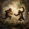 The monkeys fight  Made With Generative AI illustration Royalty Free Stock Photo