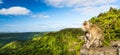 Monkeys at the Gorges viewpoint. Mauritius. Panorama Royalty Free Stock Photo