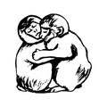 Monkeys hug (graphics) Royalty Free Stock Photo