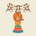 Monkeys and lion circus show Royalty Free Stock Photo