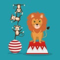 Monkeys and lion circus show Royalty Free Stock Photo