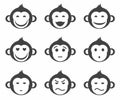 Monkeys, smiley, small, icon, monochrome.