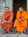 Monks in Angkor Wat, Cambodia Royalty Free Stock Photo