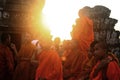 monks at Bayon temple, Cambodia Royalty Free Stock Photo