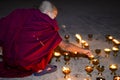 Monks with candles in the city of Kathmandu, Nepal,