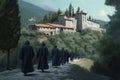 Monks catholic monastery. Generate Ai