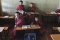 Monks children in the monks school at the Thiksay Gompa Royalty Free Stock Photo