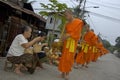 Monks collecting rice from village people
