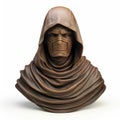 Monks cowl isolated on white created with Generative AI. Ancient state with head made of stone.