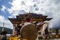 Monks dancing at the Tchechu festival in Ura - Bumthang Valley, Bhutan, Asia