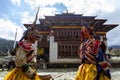 Monks dancing at the Tchechu festival in Ura - Bumthang Valley, Bhutan, Asia Royalty Free Stock Photo