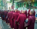 Monks lining up for lunch at Mahagandhayon Monastery, Amarapura Mandalay, Burma, Myanmar