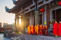 The monks of Luojia Temple are praying