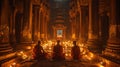 Monks Meditating in Ancient Temple