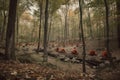 monks meditating in the forest, surrounded by nature